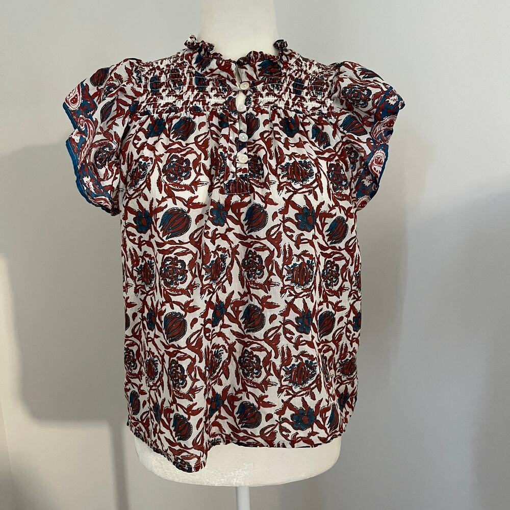 House of Harlow 1960 Marble Rust Flutter Sleeve Blouse Top Medium